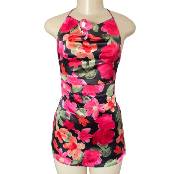 BB EXCLUSIVE LA Catch Cowl Neck Mini Dress Black Floral - Picture 3 of 13